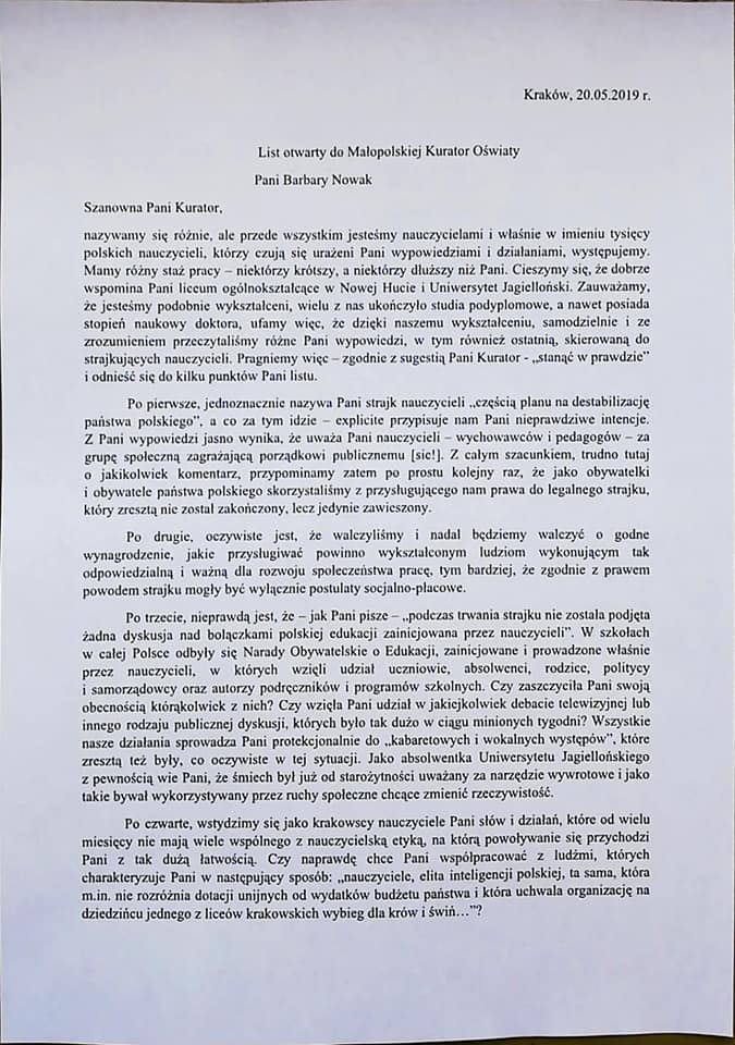 Czy nauczyciele, którzy napisali do kurator Nowak muszą obawiać się konsekwencji? To już się dzieje