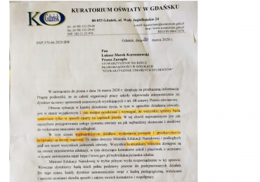 Pismo pomorskiej kurator oświaty w sprawie zdalnej edukacji trafiło na aukcję
