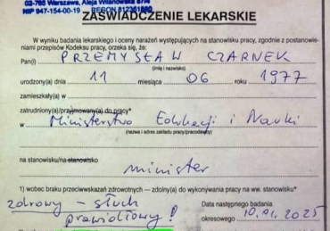 Przemysław Czarnek: Nie jestem głuchy. I na dowód zamieszcza zaświadczenie lekarskie